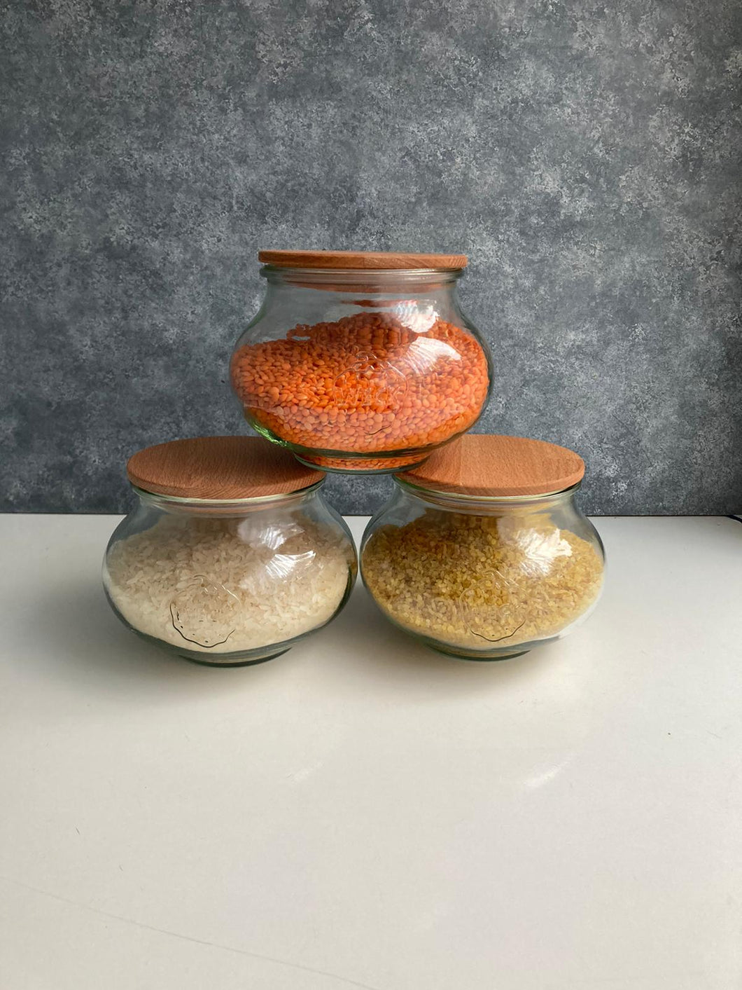Weck 1062 ml Ahşap Kapaklı Deco Saklama Kavanoz Set ( 3 Adet )